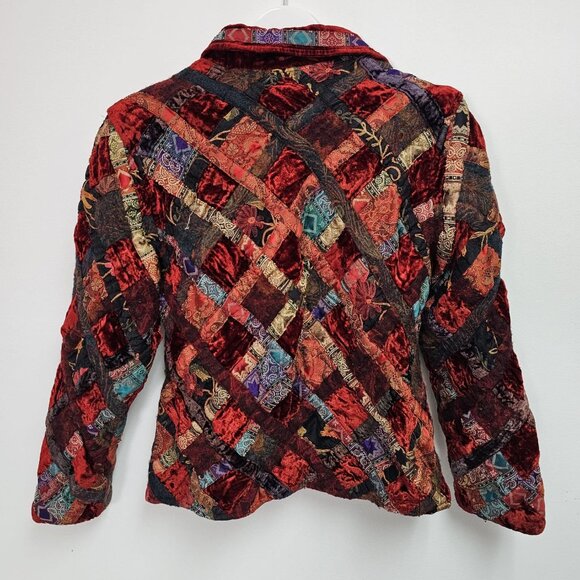 Coldwater Creek Womens Embroidered Patchwork Jacket Large Velvet Tapestry Red - Picture 2 of 7